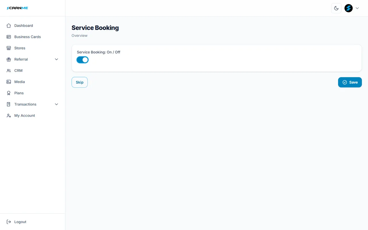 Service Booking configured with days and times