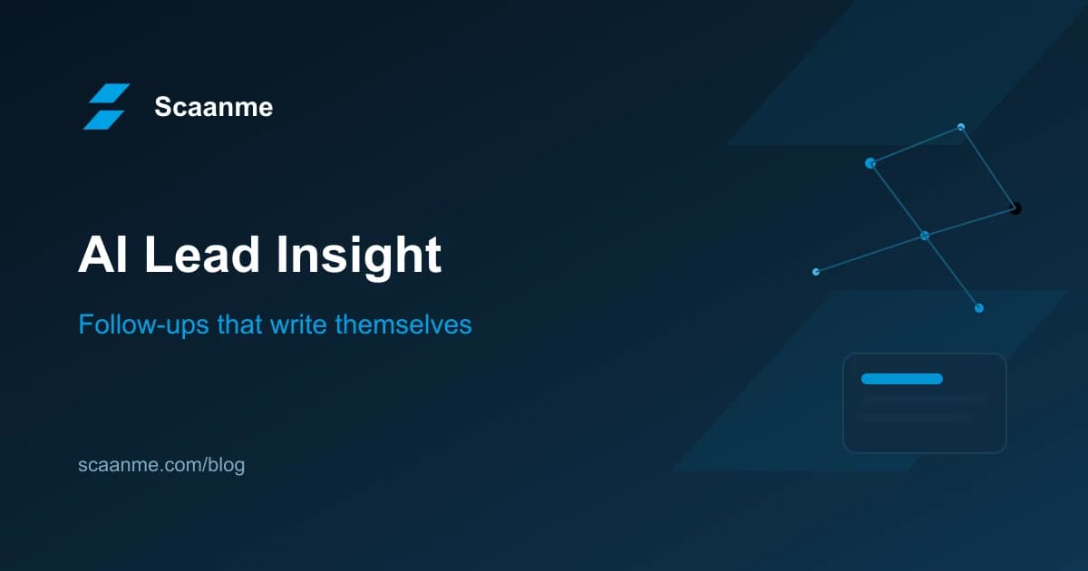 Scaanme AI CRM Insight showing a lead summary, next best action, and drafted follow-up message on a phone