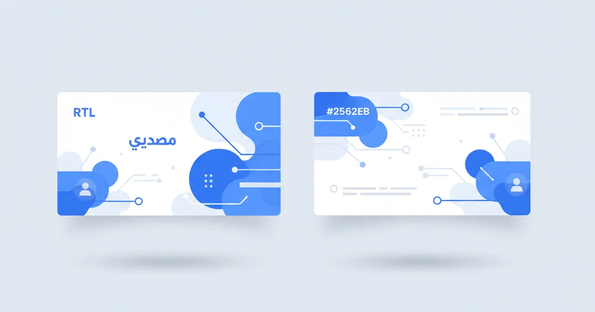 Digital business card showing RTL Arabic layout alongside English version