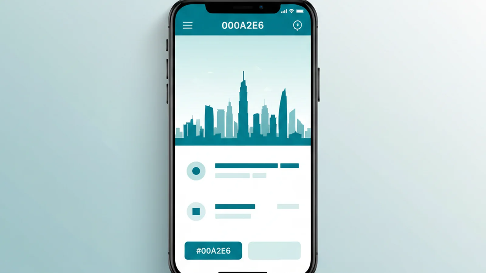 A smartphone displaying a digital business card in front of the Dubai skyline.