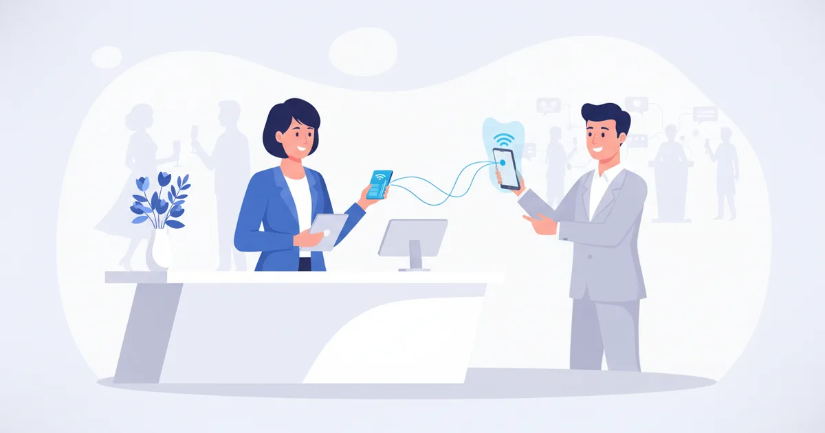 Event planner using NFC card at wedding reception to capture leads