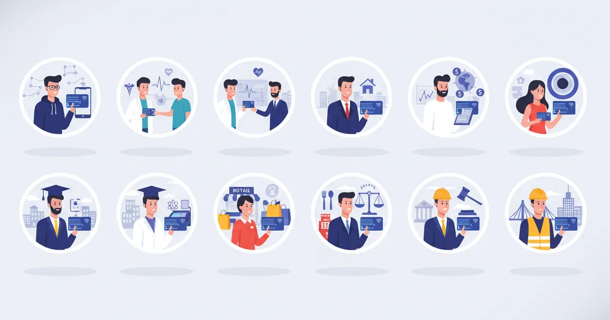 Collage of professionals from ten different industries using digital NFC business cards