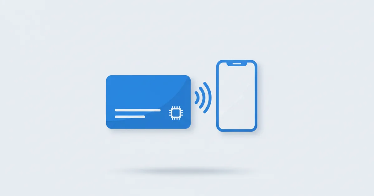 NFC chip with radio waves between card and smartphone