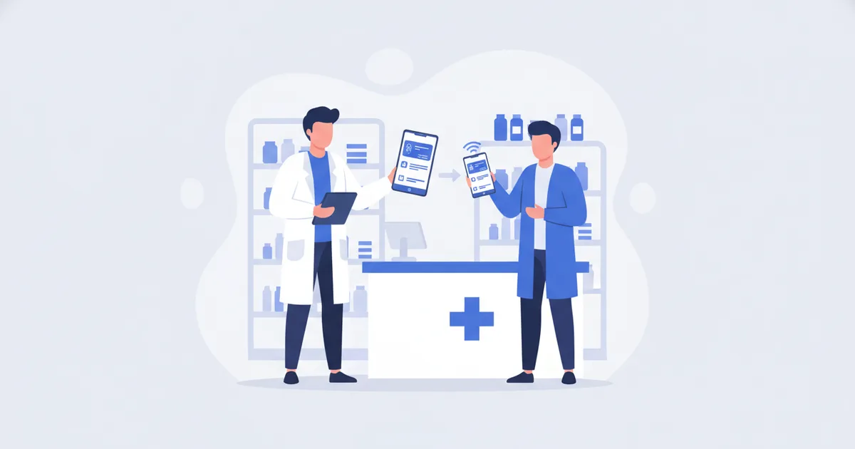 صيدلاني يستخدم البطاقة الرقمية في الصيدلية