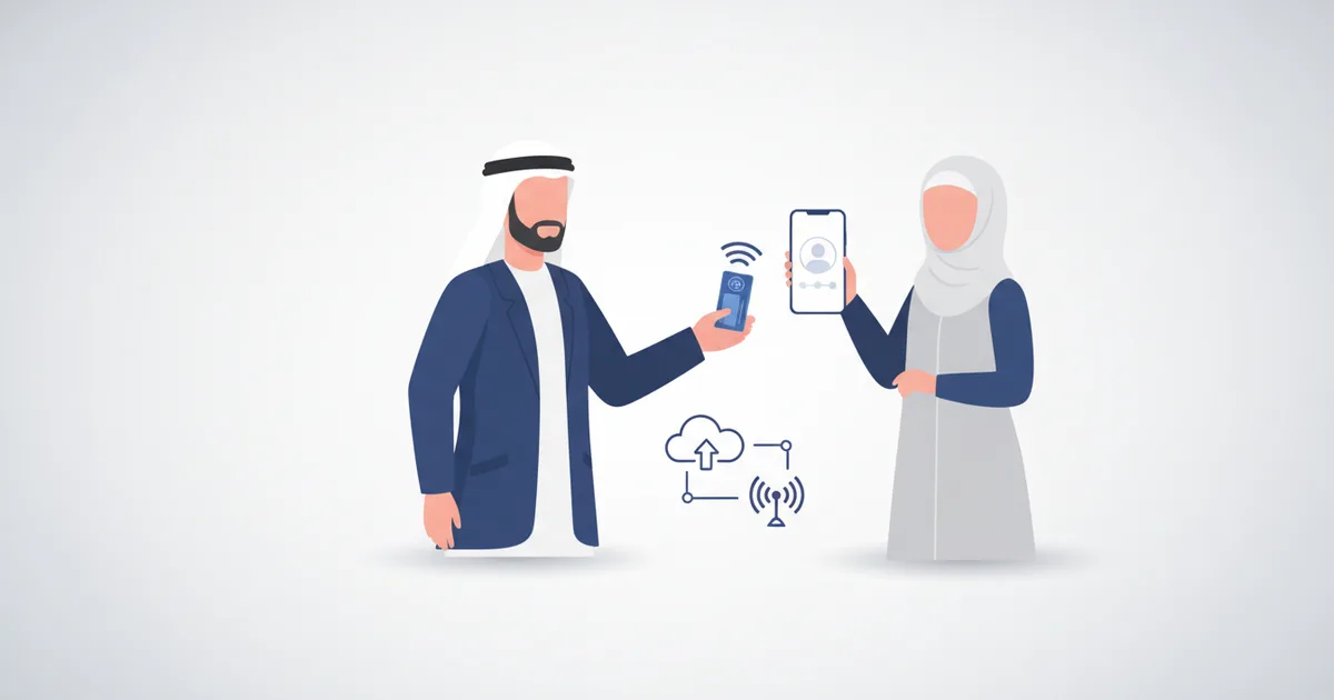 UAE professional presenting NFC digital business card at Dubai networking event