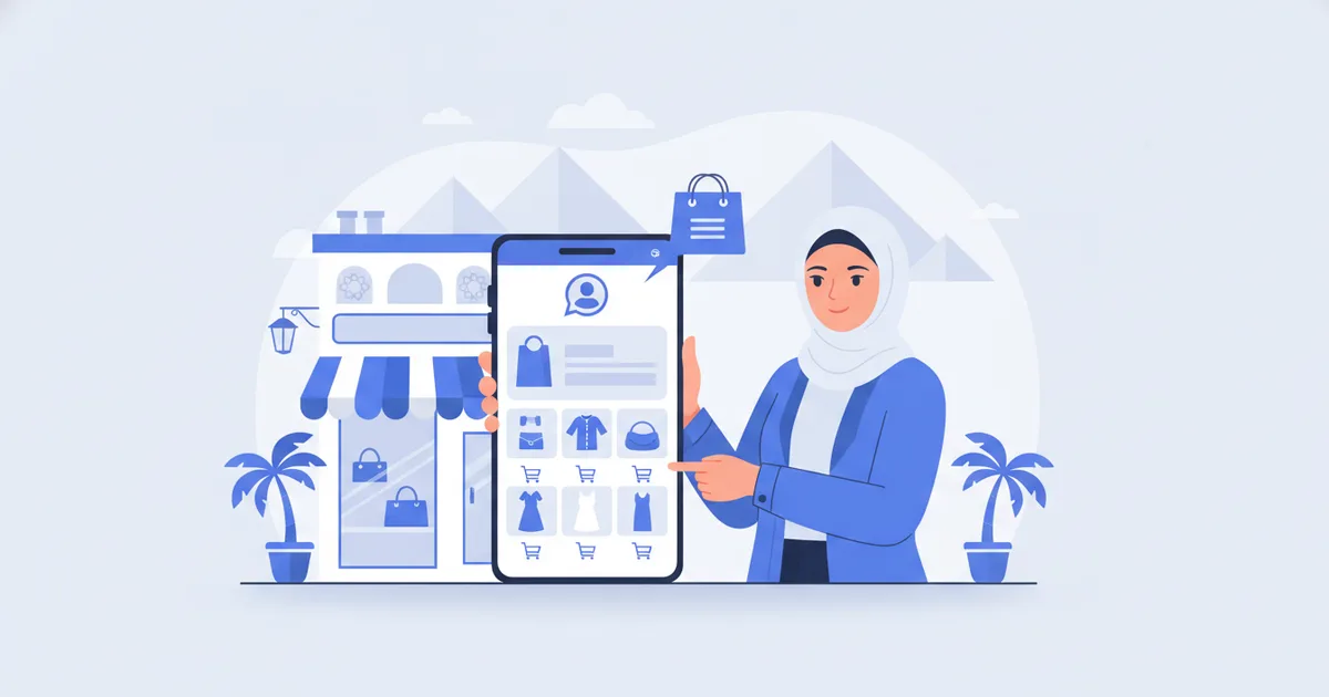 بوتيك أزياء في القاهرة يعرض كتالوجه الرقمي عبر متجر واتساب على هاتف العميلة
