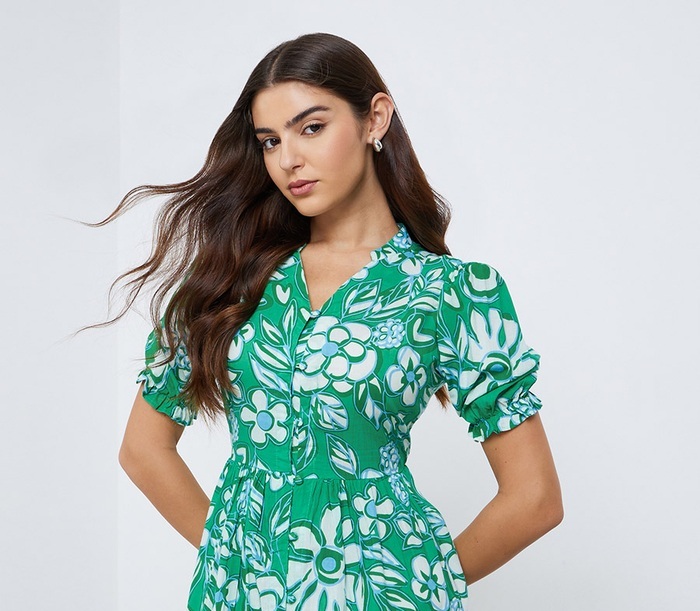 long satin dress with flowing sleeves