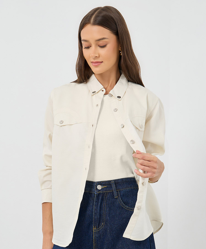 Loose Denim Long Sleeve Button Down Blouse